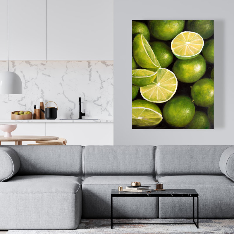 Basket of Limes - Toile nature morte pour la décoration intérieure, H 48 po x l 36 po