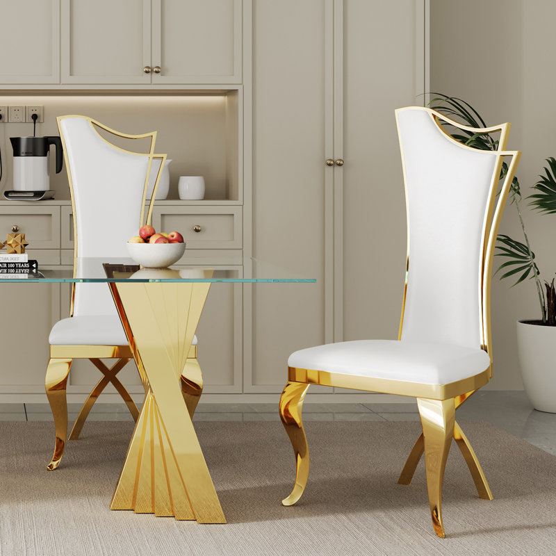 Dining Set, Gold, White/Gold, 5 Pieces: Table, 4 Chairs