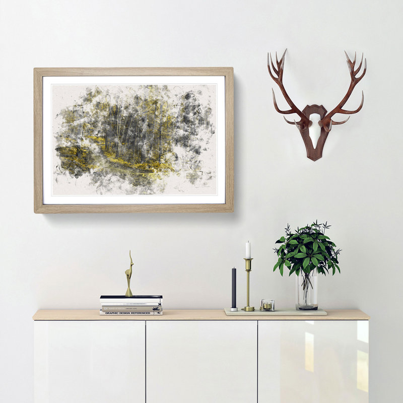 Yellow Forest In Connecticut Watercolour - Framed Print, Oak, 45cm H x 63cm W x 2cm D