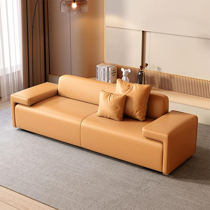 Banc long en cuir et orange avec revêtement en bois orange moderne, Orange clair