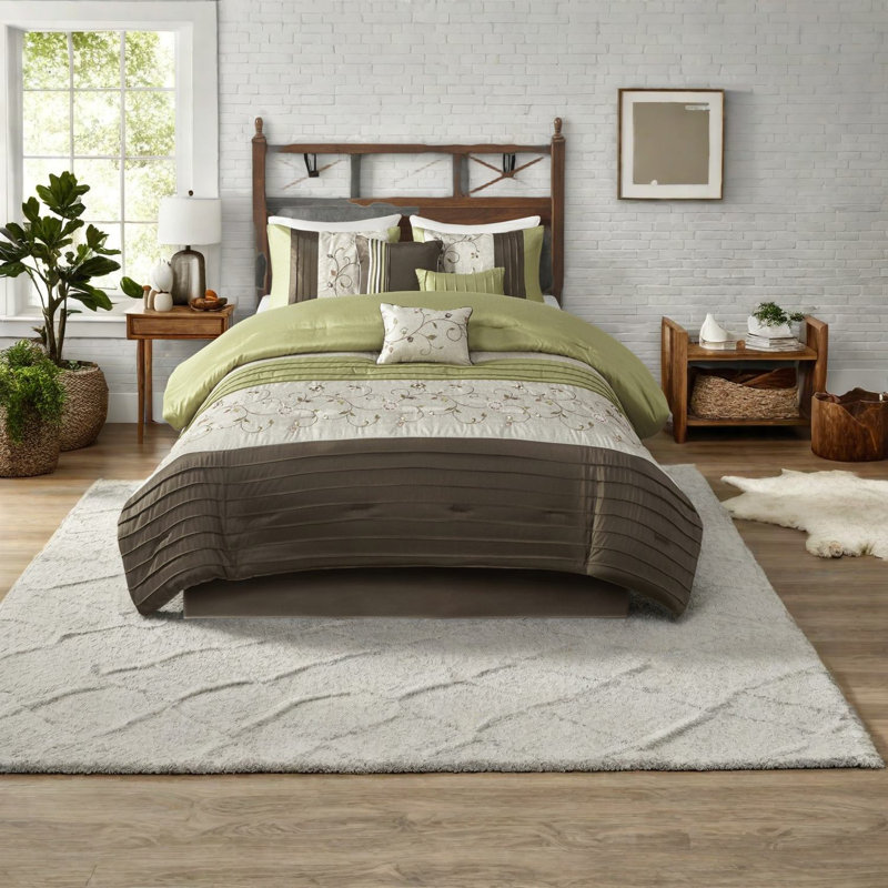 Elegant Green Bedding Sets, Polyester Comfort, Transitional Style, Home Luxury