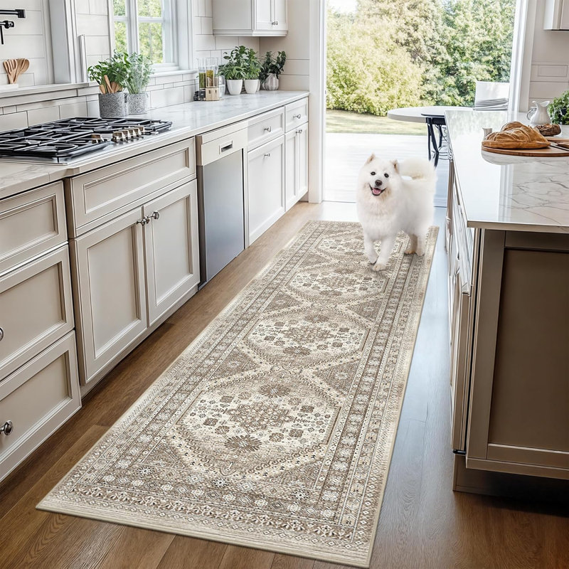 Tapis lavable antidérapant Medallion (brun), Tapis de couloir 2 pi x 8 pi