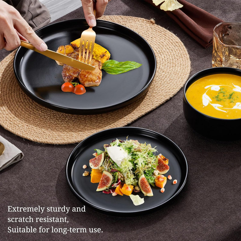 Stoneware Dinnerware - Service for 4, Matte Black