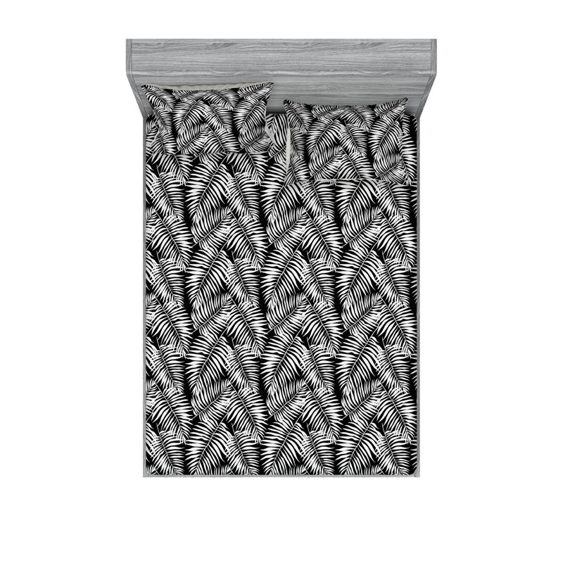 Microfiber Floral Sheet Set, California King Sheet Set with 2 Pillowcases, Black