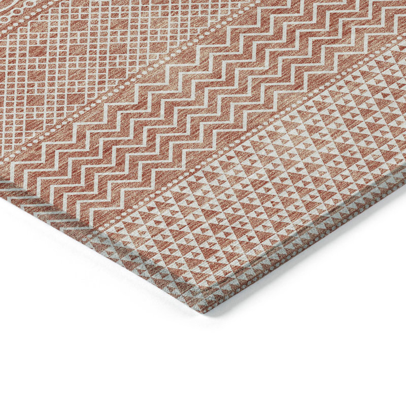 Tapis lavable pour l'extérieur 8 pi x 10 pi saumon et ivoire