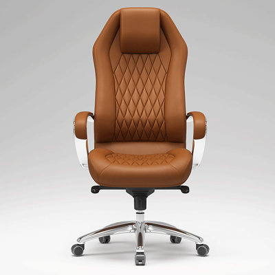 Orange + Silver Hight adjustable Genuine Leather + Faux Leather + Aluminium Alloy Office Chair by Wren Decors