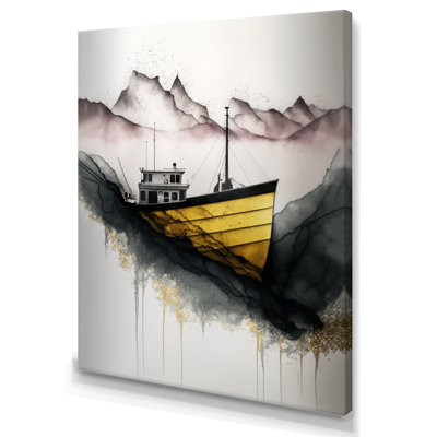 Bateau de pêche noir et jaune