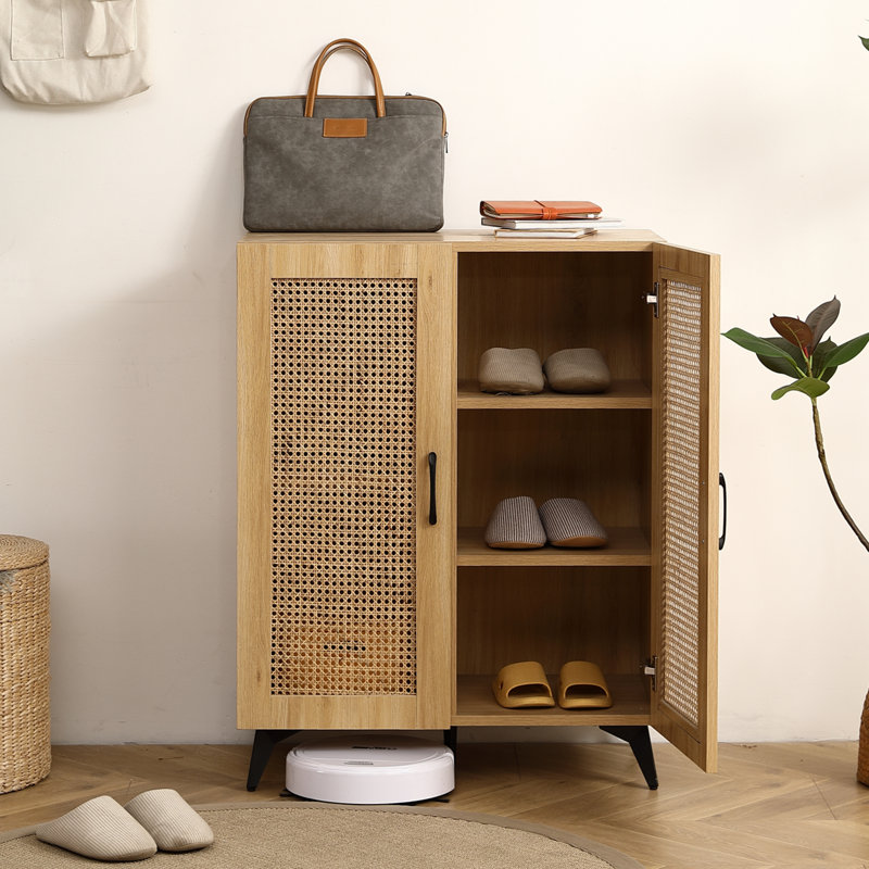 Armoire à chaussures à double porte Natural Rattan avec grand espace de rangement et structure durable 29,5 pouces
