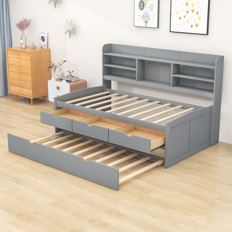 Dewolf Twin Storage Platform Bed, Light Gray