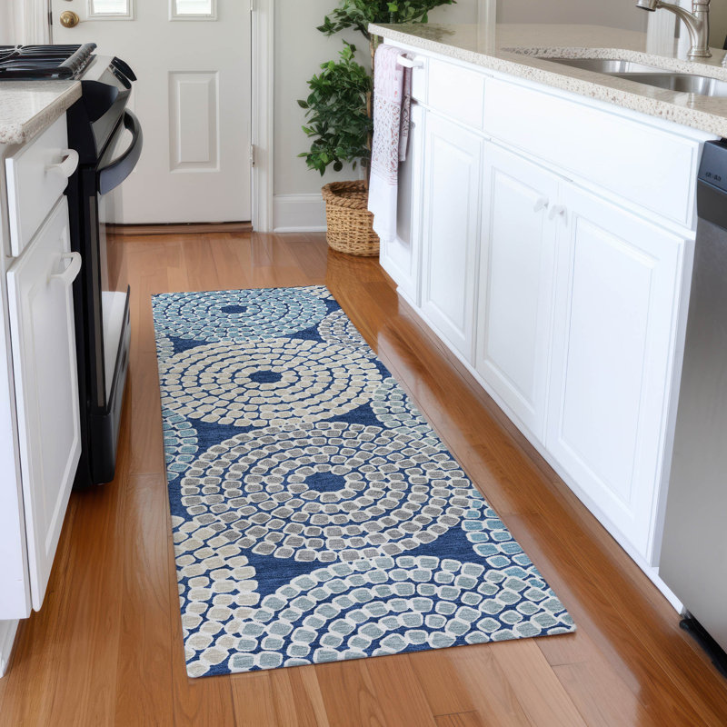 Premium Machine Washable Prisco Navy Rug, Runner 2'3" x 7'6"