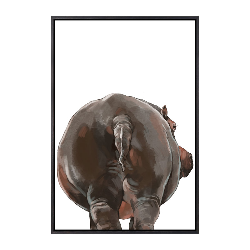 Art hippopotame, H 60 po x l 40po x P 1,5 po, Toile avec cadre noir patiné