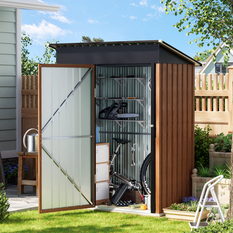 5 Ft. W X 3 Ft. D Outdoor Metal Storage Shed, Brown Wood