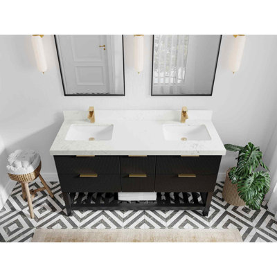 60'' Double Bathroom Vanity with Quartz Top