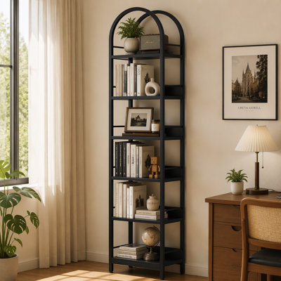 6-Tier Bookshelf, 78.7" Narrow Bookcase Arched Display Shelf