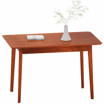 Mid-Century Modern Dining Table for 4 People, 47.2" Rectangular Kitchen Table with Rubber Wood Frame and Wood Veneer Tabletop for Dining Room, Dark Mahogany