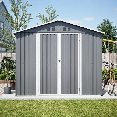 Remise de rangement extérieure 8 X 12 pi - idéale pour la cour de jardin, un grand outil en métal avec cadre en aluminium, des portes doubles verrouillables et un processus d'assemblage sans effort