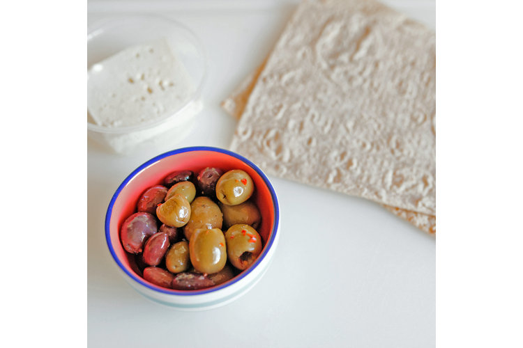 olive, feta, lavash before