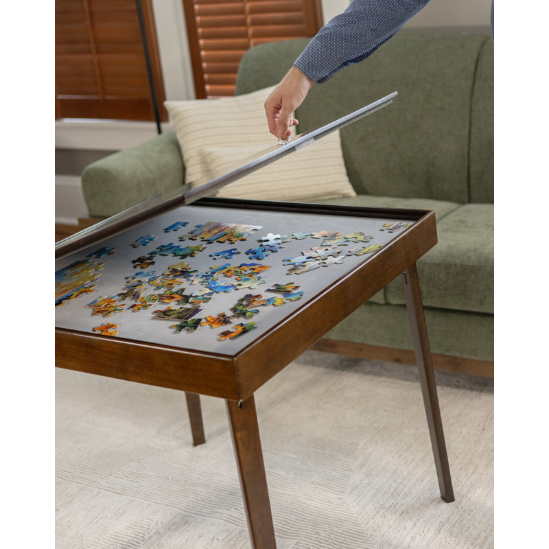 Table de puzzle pliante Stakmore, bois espresso, tissu intérieur en feutre, rangement supérieur amovible, conception peu encombrante