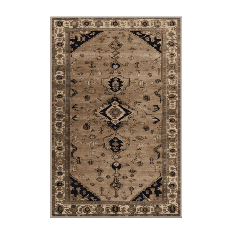 Machine Washable Persian Beige Area Rug, Rectangle 3' x 5'