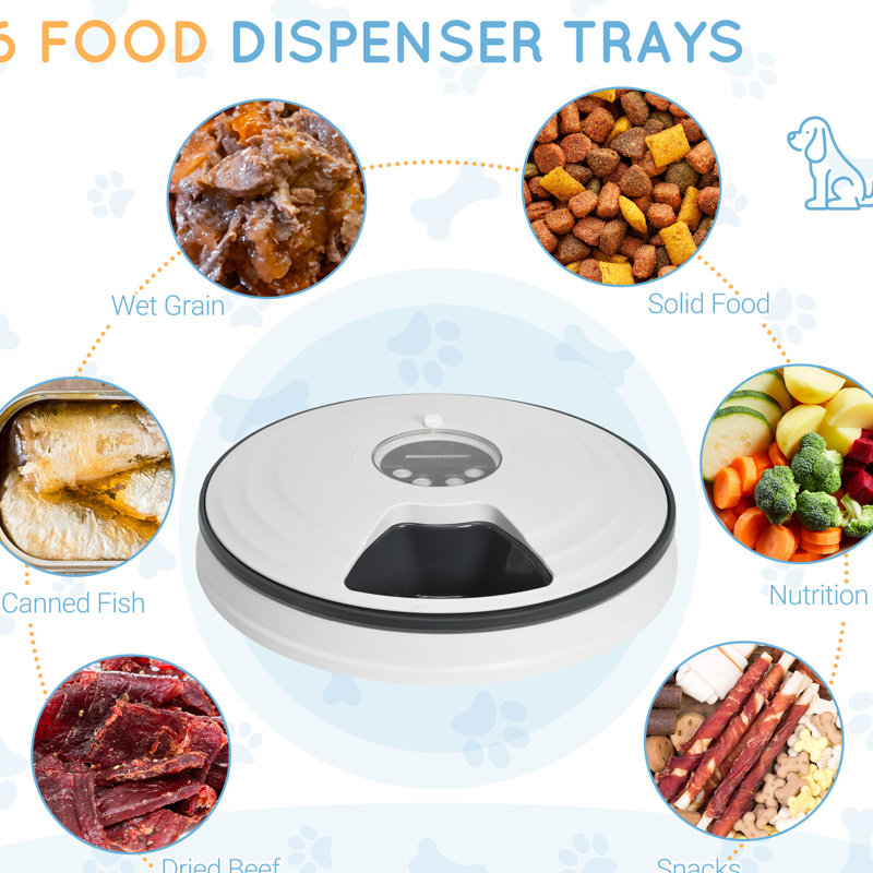 Automatic Pet Food Supply System, 6 Meal Trays, Digital Timer, Led Display For Pets Feeder With Function, Timer