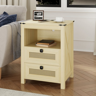Table de chevet avec lumières DEL et prises Nikkiya