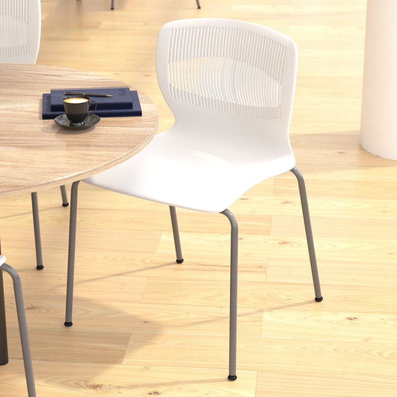 White Armless Metal Stacking Reception Chairs, Set of 5