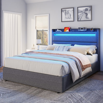 Berneil Upholstered Bed Frame with RGBW LED Lights Headboard & 4 Storage Drawers