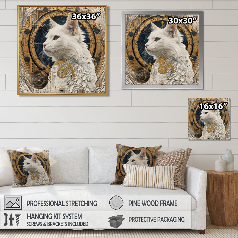 Collage majestueux chat blanc - chat, art mural, Toile tendue, H 16 po x l 16 po x P 1 po