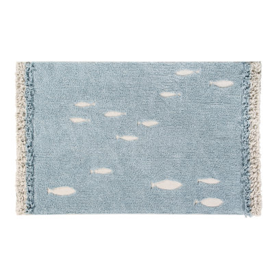 Cotton Animal Print Area Rug in Blue/Gray/Beige