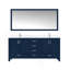 Meuble-lavabo double bleu marine 72 po X P 22 po D, comptoir en quartz blanc, ensemble de robinet et Miroir-477648700