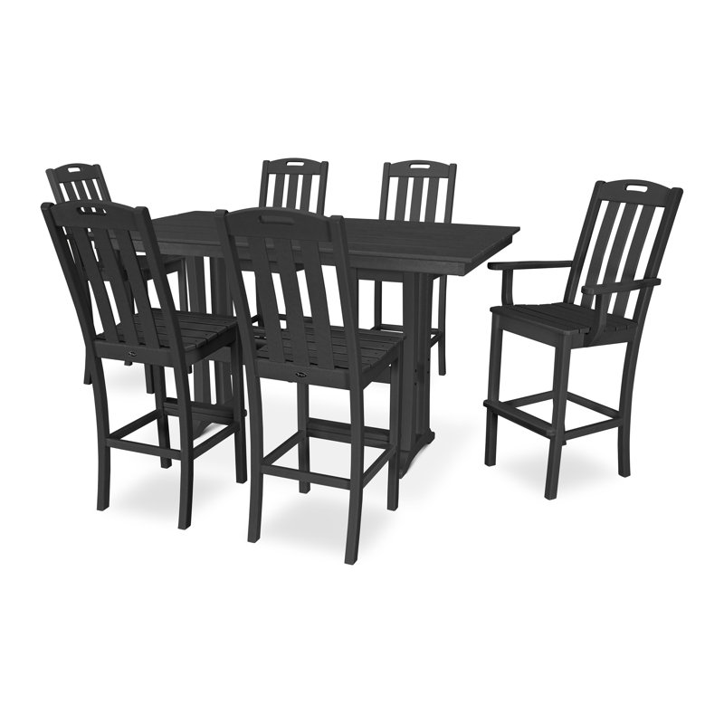 Yacht Club 7-Piece Farmhouse Trestle Bar Set, Ash Charcoal Revolution®