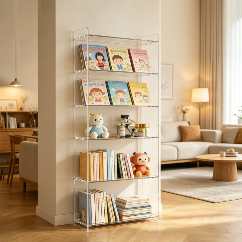 Bibliothèque de rangement verticale à niveaux en acrylique, Clair