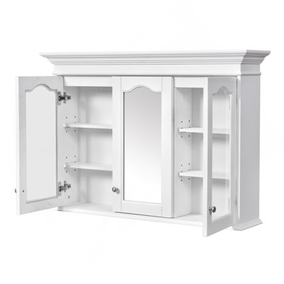Armoire à pharmacie 40 "avec miroir, armoire de rangement pour salle de bain avec porte miroir et tablettes, armoire de salle de bain murale avec portes en verre