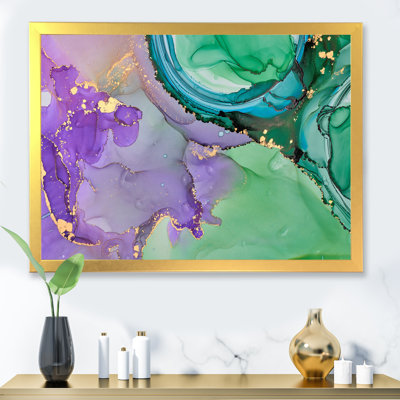 Vert et mauve luxueux abstrait fluide IV - peinture sur toile