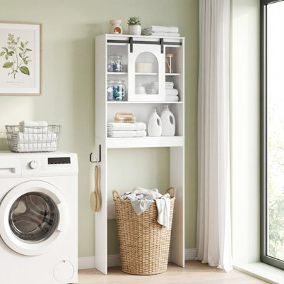 Over-the-Toilet Storage Cabinet with Sliding Barn Door & Open Shelves