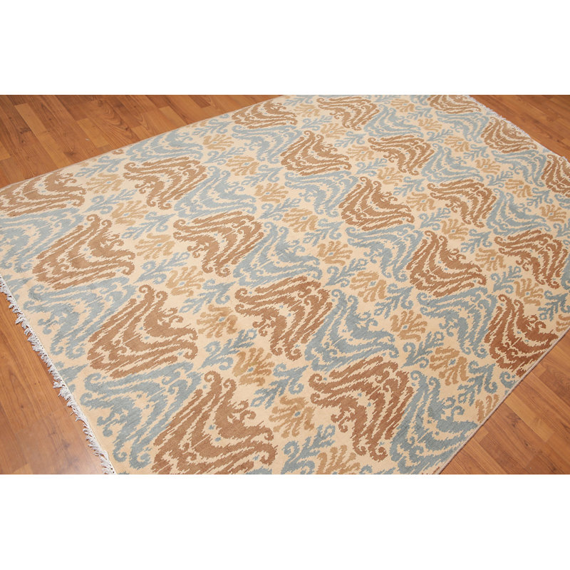 Tapis en laine noué la brun/bleu/beige 6 pi x 9 pi à la main one-of-kind Hawking