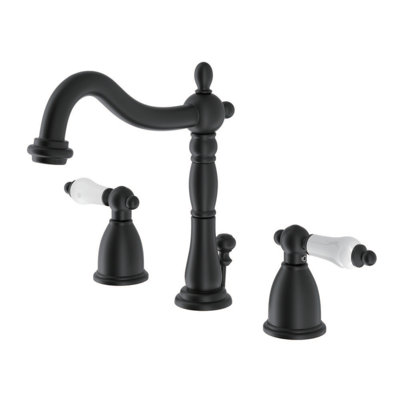 Kingston Brass Heritage Two-Handle 3-Hole Deck Mount Widespread Bathroom Faucet with Brass Pop-Up Drain