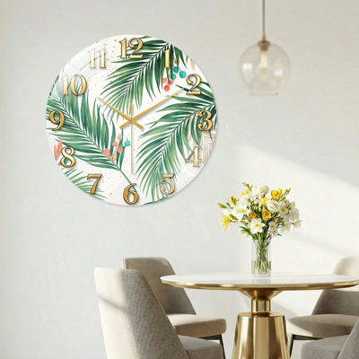 "Tropical Leaves", horloge murale en verre