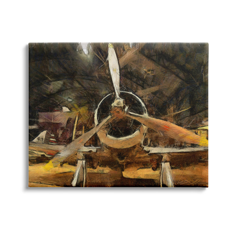 Scène de suspension abstraite, avion à hélice, avion, par Daniel Sproul - Peinture, H 36 po x l 48 po, Toile tendue