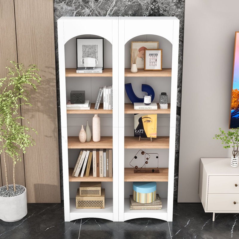 Set of 2 Modern 71.6"H X 39.1"W Freestanding 5 Tier Bookshelves with Adjustable Shelves and Anti-Tipping Design, White