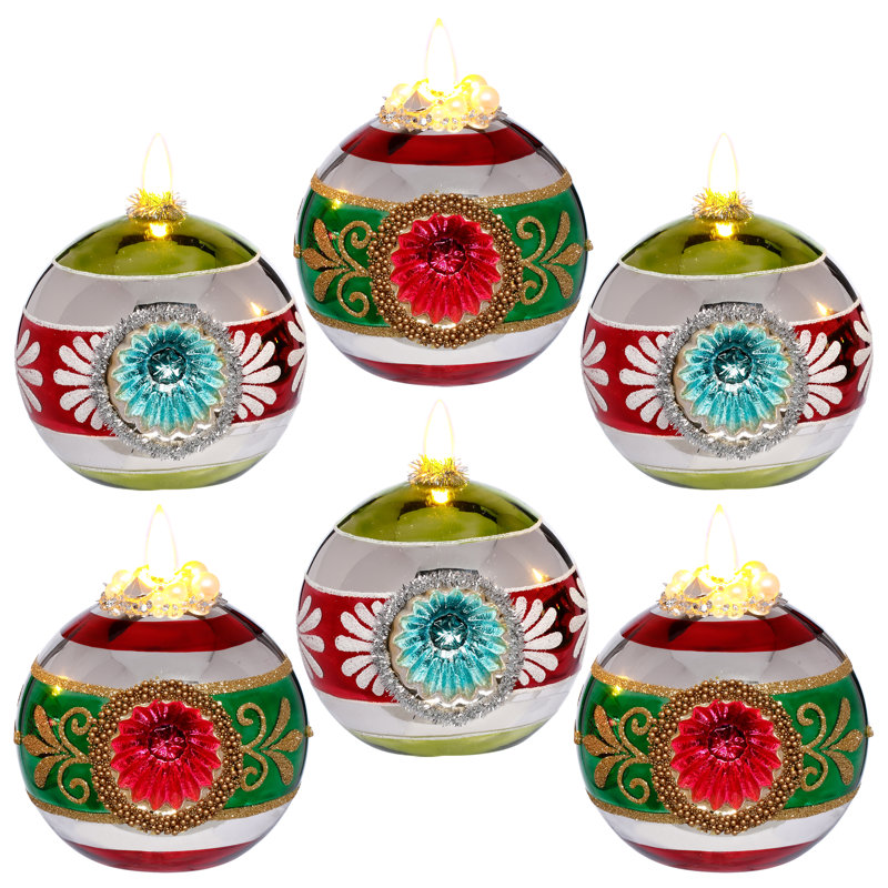 Glitter Floral Globe With LED Ornament, 4 Inches
