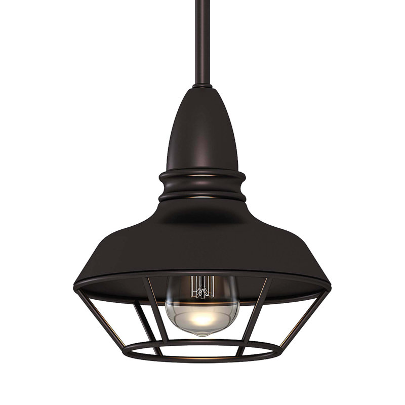 Meister 1-Light Indoor Antique Bronze Mini Downrod Pendant with Caged Inverted Bowl