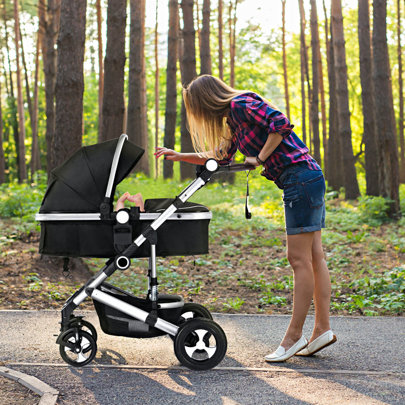 Baby Stroller, Foldable Infant Carriage, Bassinet Stroller for Newborn and Infant, Black