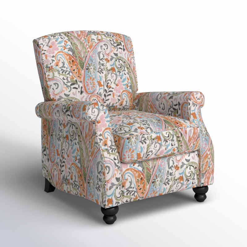 Gwin Manual Standard Push Back Recliner, Mango Orange Multi Paisley Polyester