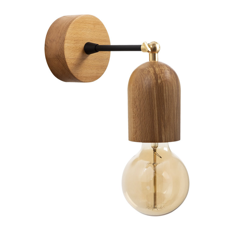 Modern Rustic Wall Lamp, Wooden Body, 7.0 in Diameter x 7.9 in Height | E27 Socket, Max 40W | Scandinavian Design, Natural Color | Perfect for Living Room, Bedroom, and Hallway Décor, IP20 Rated