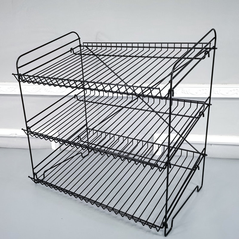Poillucci 24" W X 14.9" D X 23.2" H 3-Open-Shelf Wire Rack for Countertop Chips Snack Book Display Organizer, Black