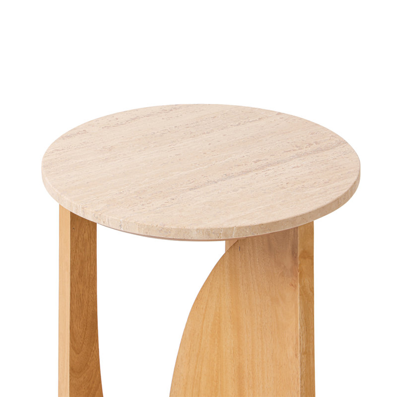 Table d'appoint en bois massif Aurelia, Travertine Marble