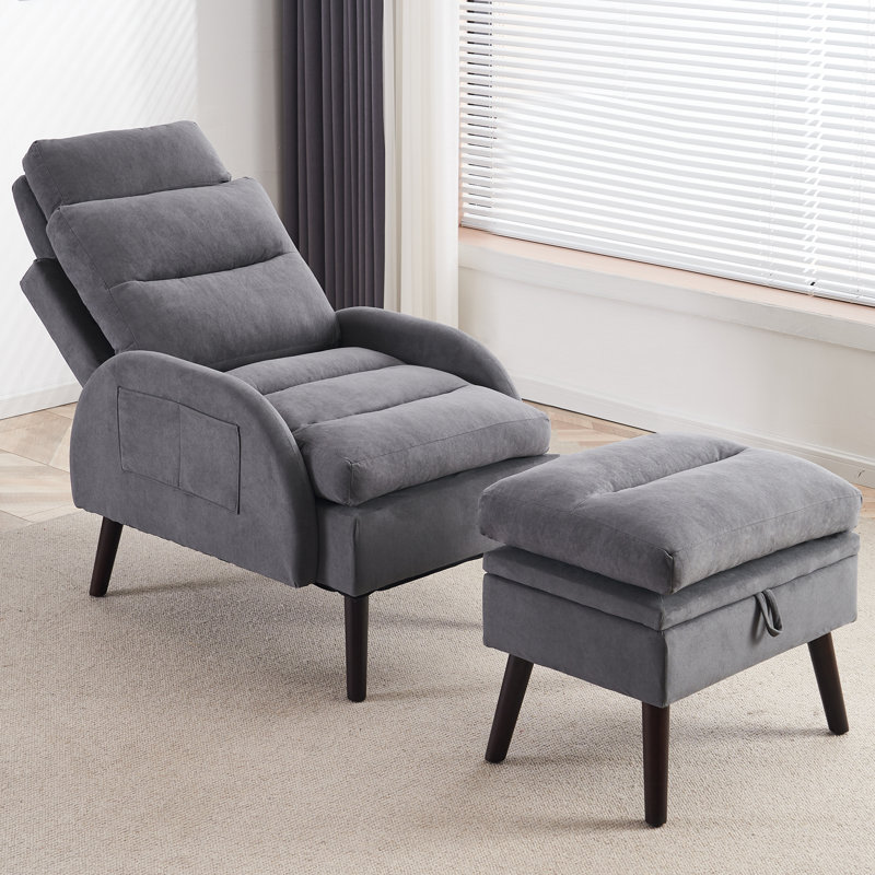 Fauteuil d'appoint et repose-pieds à dossier réglable Jonilda, Velours gris foncé
