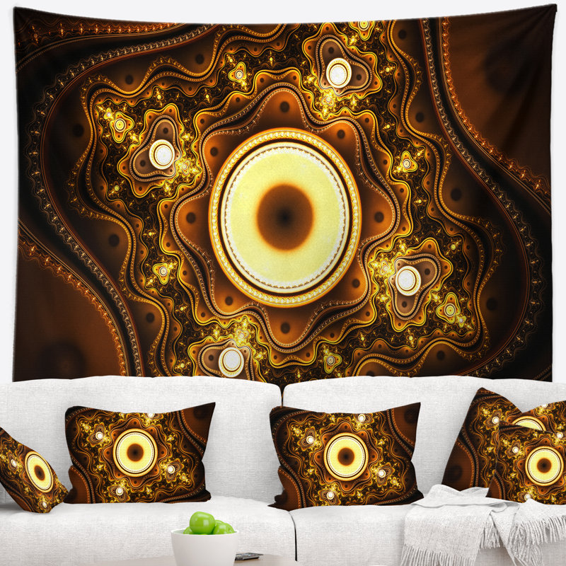 Motif fractal brun abstrait avec cercles tapisserie, H 32 po x l 39 po