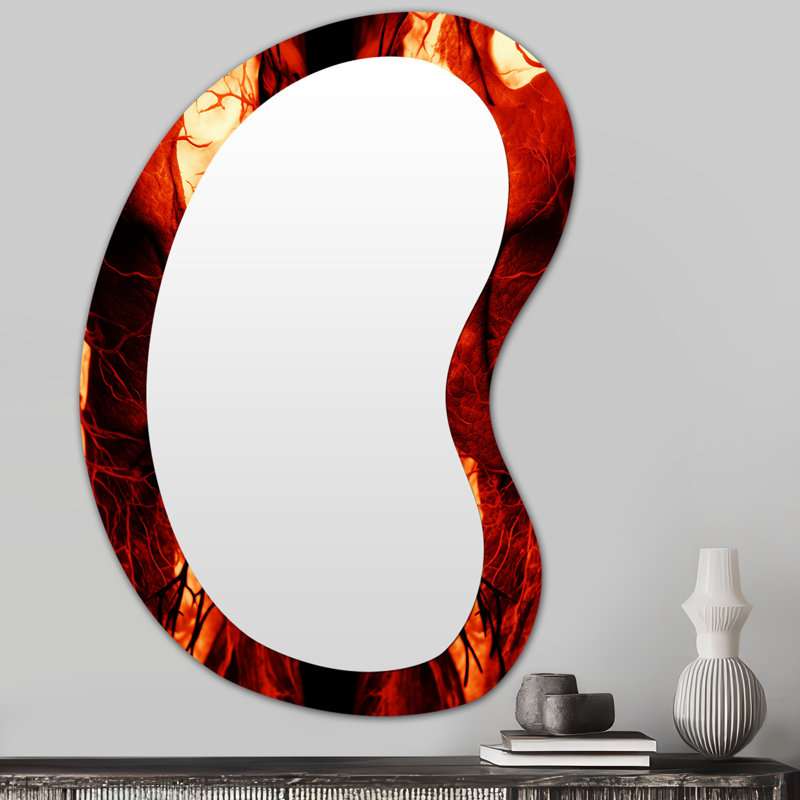 Fronia From The Inside Out - Abstract Asymmetrical Decorative Wall Mirror, Modern Unique Shape Mirror, Printed Metal Art